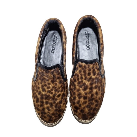 Jimmy Choo Espadrilles Vlad Pony Hair Leopard Print Slip Ons Unisex - Picture 7 of 13